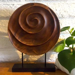 Teak wood nautilus swirl plaque